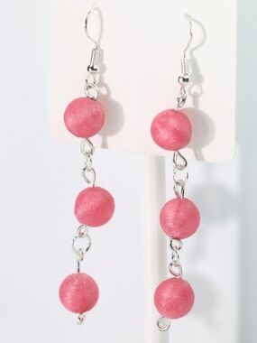 Cute Coral Silver Tone Long Fashion Beaded Earrings New
